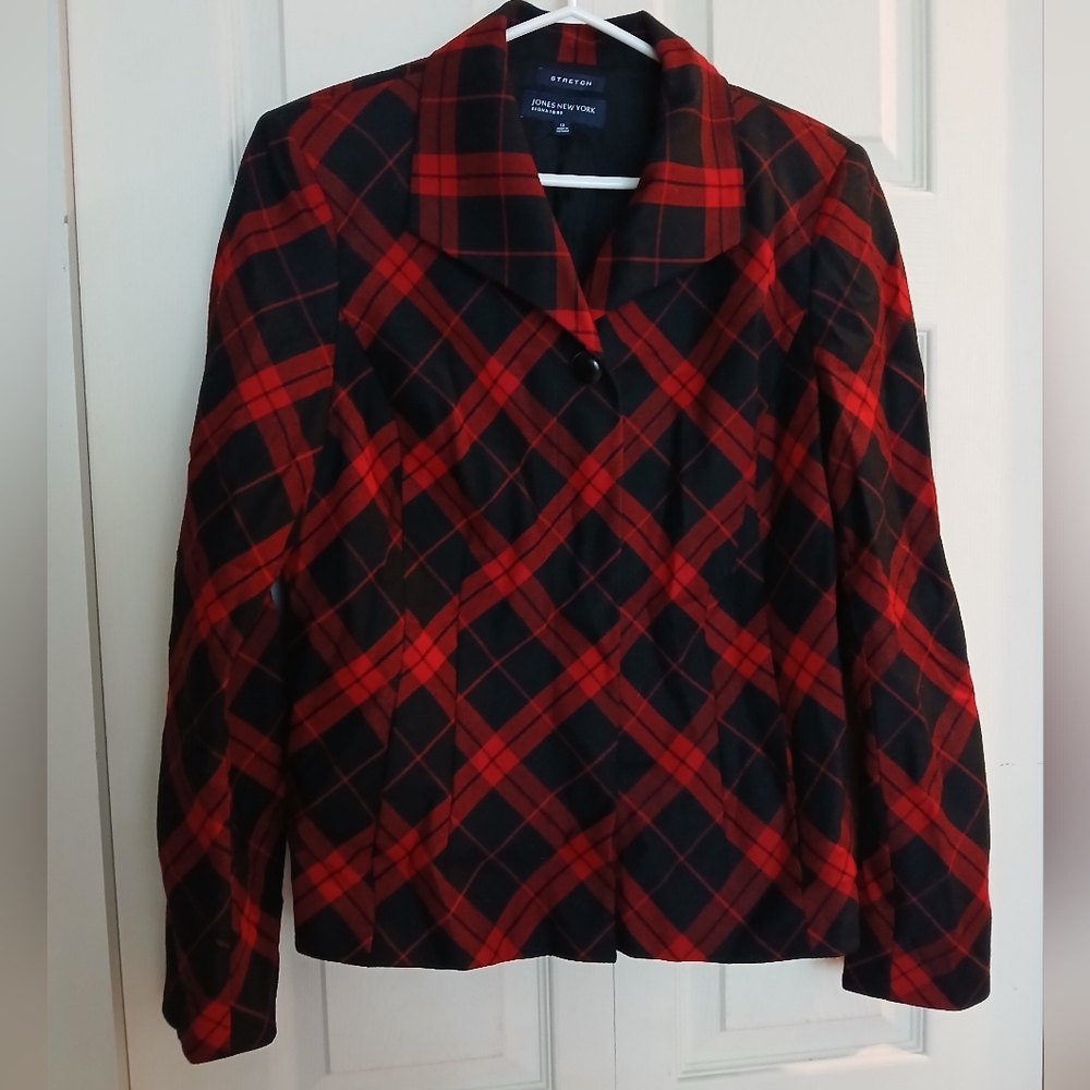 Jones New York Plaid Red and Black Jacket, Size 12